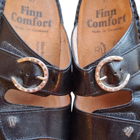 Finn Comfort Mumbai Black Leather Slip-On Sandals Women Size 7 Made in Germany - Picture 12 of 13